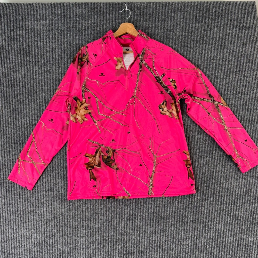 Mossy Oak Girls‎ L 12/14 Pink Camo 1/4 Zip Pullover Hunting Outdoor Hoodie Top